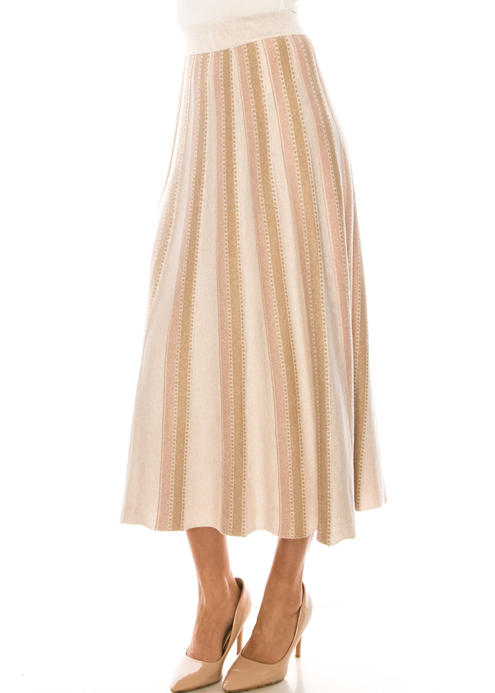 Pink Vertical Stripes Midi Skirt | Modest Women Clothing - YAL New